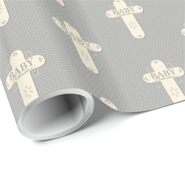 Papel De Presente Creme e Cruz Cinza para Dedicação de Bebê (Ponta do rolo)