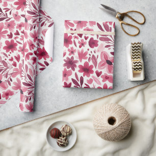 Papel De Presente Creme Menina Rosa Flores Vermelhas Corações Aniver