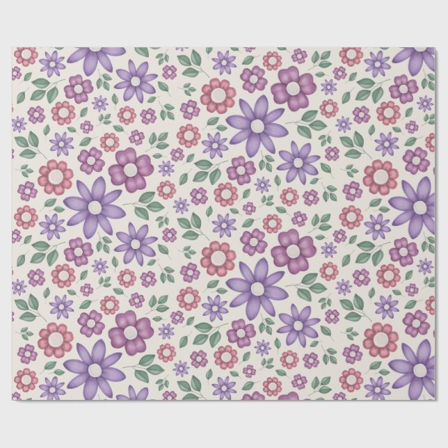Papel De Presente creme suave padrão floral caprichoso (Aberto)