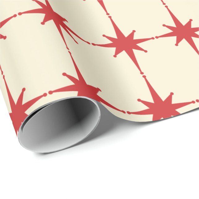 Papel De Presente Creme Vermelho Moderno do Século Médio (Ponta do rolo)