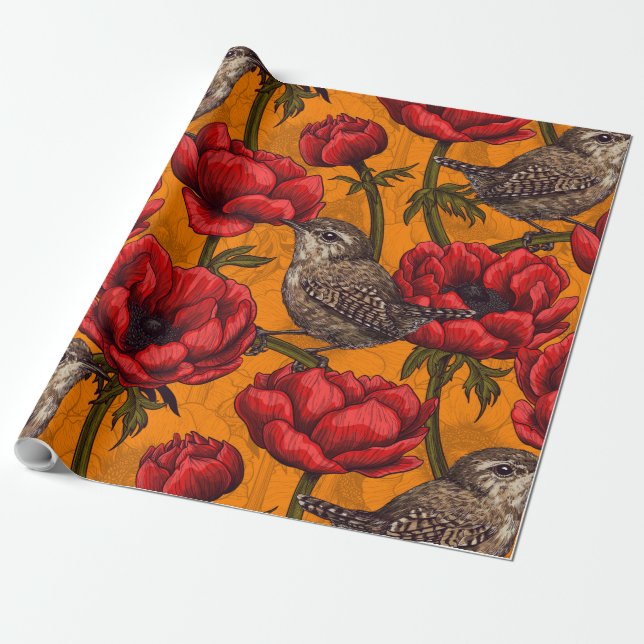 Papel De Presente Crenças em um jardim de anêmonas vermelho (Desenrolado)