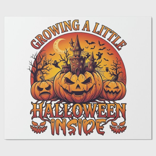 Papel De Presente Crescendo Pequeno Halloween Dentro das Abóboras Ca (Aberto)