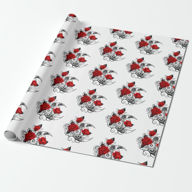 Papel De Presente Crescente Mecânico com Rosas vermelhas (Desenrolado)