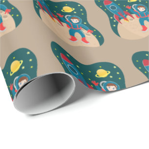 Papel De Presente Criança astronauta na festa de aniversário da lua