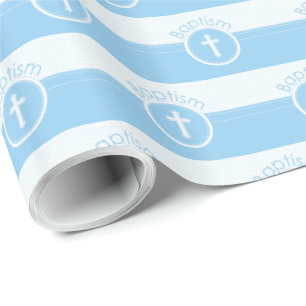 Papel De Presente Criança Azul e Personalizável do Batismo de Deus