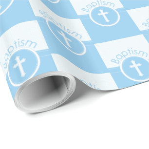 Papel De Presente Criança Azul e Personalizável do Batismo de Deus