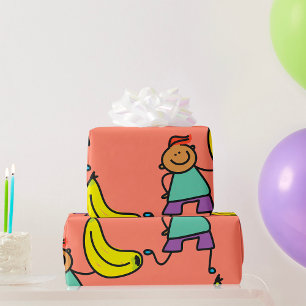 Papel De Presente Criança Brincalhona Segurando Banana Amarela Grand