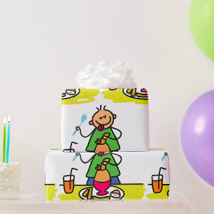 Papel De Presente Criança de desenho gostando de refeição com suco e