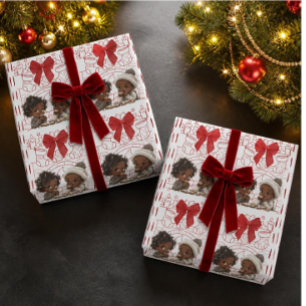 Papel De Presente Crianças Afro-Americanas e Biscoitos de Natal