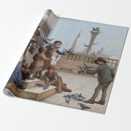 Papel De Presente Crianças alimentando pombos em Veneza (por Paolett