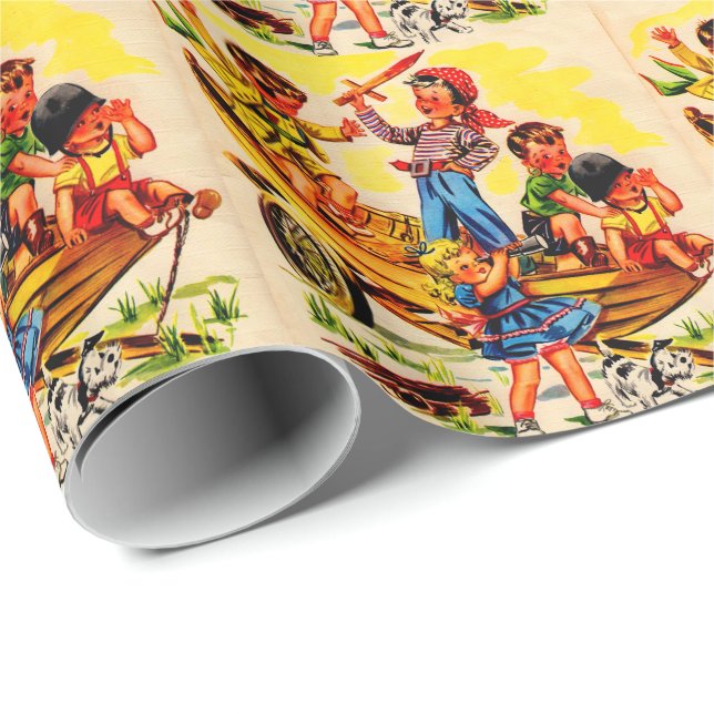 Papel De Presente crianças brincando de pirata (Ponta do rolo)