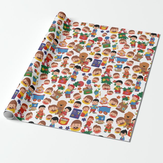 Papel De Presente Crianças com Brinquedos  (Desenrolado)