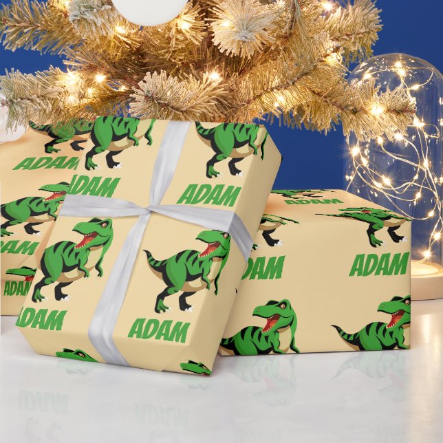Papel De Presente crianças com padrão t-rex verde dino (Feriados)