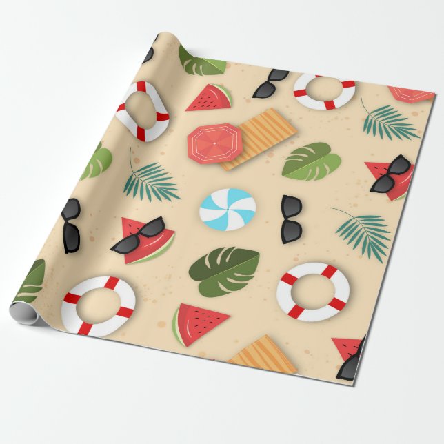 Papel De Presente Crianças de Festa de aniversário de praia de Verão (Desenrolado)