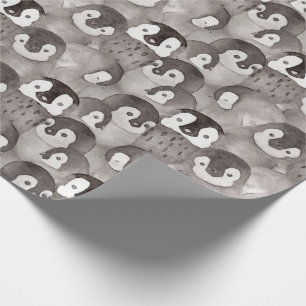 Papel De Presente Crianças de Ilustração de Pinguins de Aquarela 