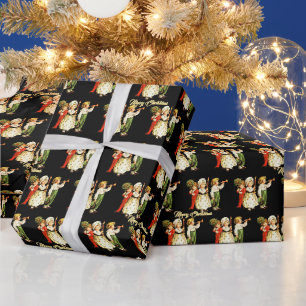 Papel De Presente Crianças de Natal bonitas Ilustração Preta