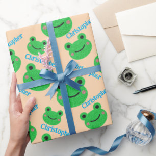 Papel De Presente Crianças Divertidas Sapo Verde de aniversário