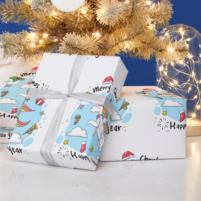 Papel De Presente Crianças do Unicórnio - Fofo de Natal (Feriados)