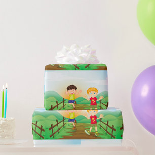 Papel De Presente Crianças Felizes Brincando ao Ar Livre