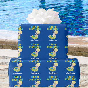 Papel De Presente Crianças Festa de Piscina Blona Nadando Aniversári