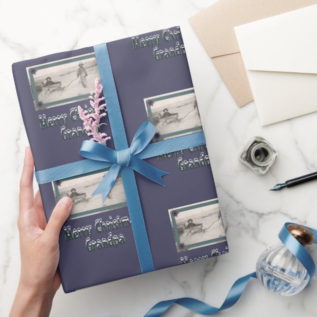 Papel De Presente Crianças Foto Feliz Vovô de Natal Roxo (Presentear)