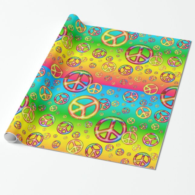 Papel De Presente Crianças Loucas com Cores-PEACE OUT-Gift (Desenrolado)