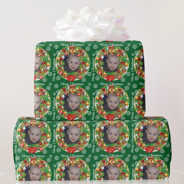 Papel De Presente Crianças Modelo de Fotografia Natal Ornamento de Á (Criador carregado)