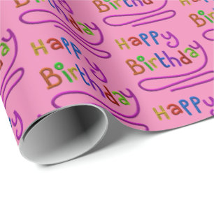 Papel De Presente Crianças Modernas Feliz Aniversário Roteiro Rainbo