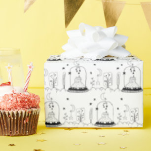 Papel De Presente Crianças Natal Black & White Snowglobe Stars