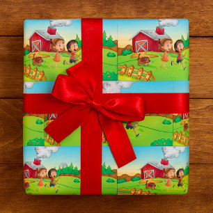 Papel De Presente Crianças numa Fazenda