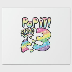 Papel De Presente Crianças Pop It 3º Aniversário Meninas 3 Anos de I