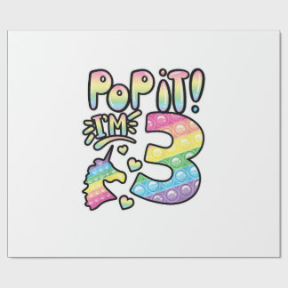 Papel De Presente Crianças Pop It 3º Aniversário Meninas 3 Anos de I