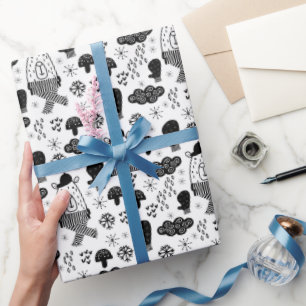 Papel De Presente Crianças Urso de Inverno Bonito Chapéu Mitten Nuve