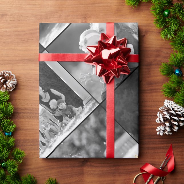 Papel De Presente Criar colagem de fotos em preto e branco estilo re (Create Vintage Black and White Style Photo Collage Wrapping Paper)
