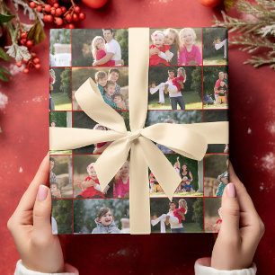 Papel De Presente Criar Natal Dourado Vermelho de Colagem de Fotos 6