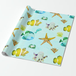 Papel De Presente Criaturas Fofas Sob o Mar