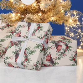 Papel De Presente Crie seu pássaro de Natal Vermelho