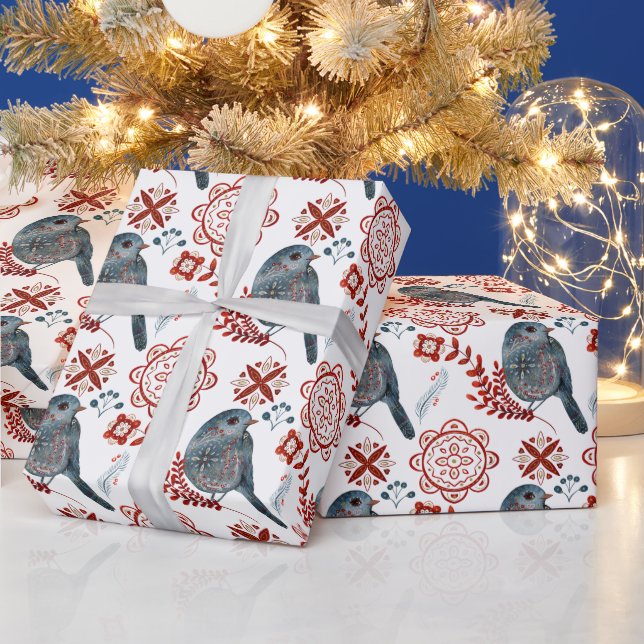 Papel De Presente Crie seu próprio pássaro azul nórdico e flocos de  (Feriados)