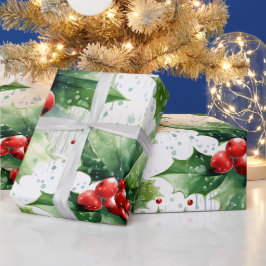Papel De Presente Crie seu próprio Red Holly e Raindrots elegantes