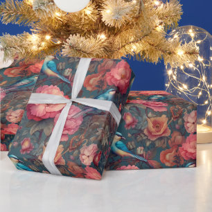 Papel De Presente Crie Seu Próprio Romance Vintage Pássaros Papoulas