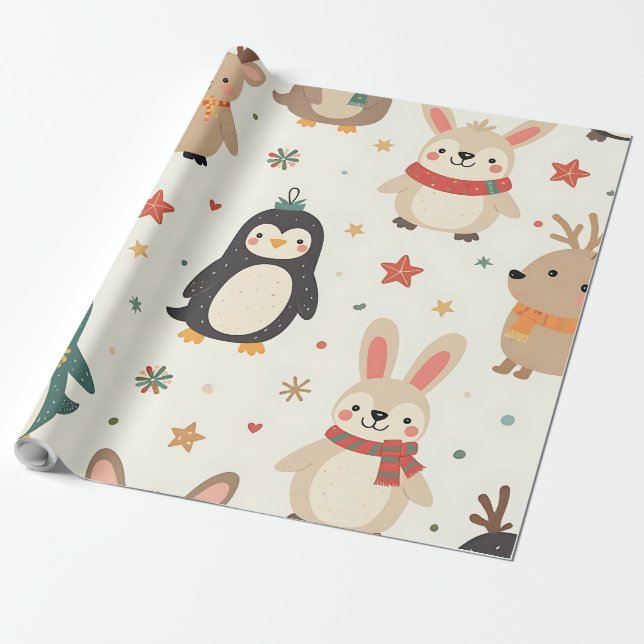Papel De Presente Crie Seus Próprios Amigos Kawaii Animais De Natal (Desenrolado)
