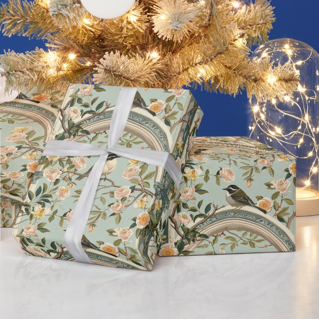 Papel De Presente Crie Seus Próprios Arcos Antigos Floral de Pássaro (Feriados)
