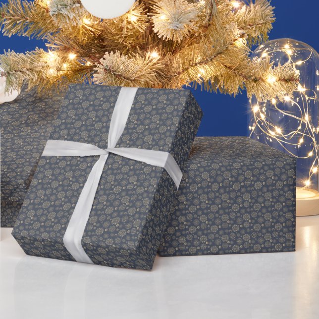 Papel De Presente Crie Seus Próprios Flocos de Neve Azul Escuro e Do (Feriados)