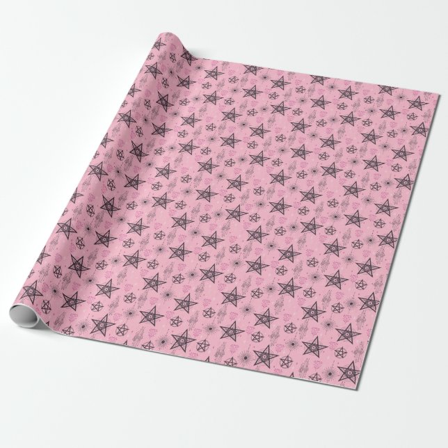 Papel De Presente Crie Seus Próprios Pentáculos Negros Cristais Rosa (Desenrolado)