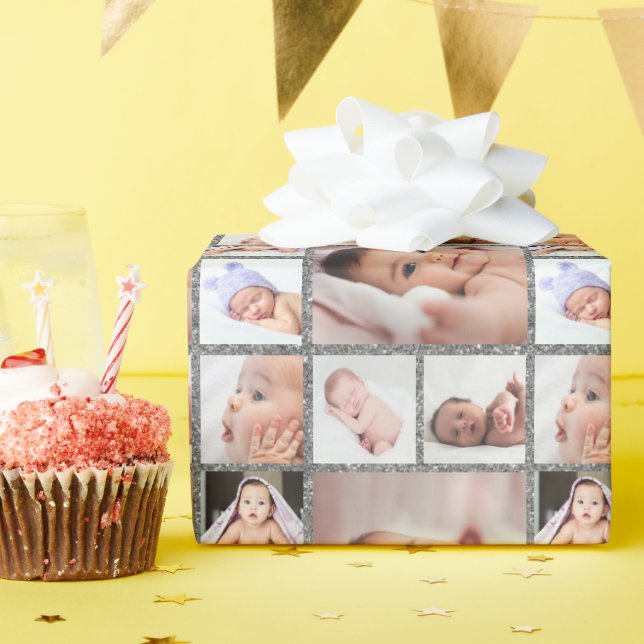 Papel De Presente Crie Sua Própria Colagem de 6 Fotos com Brilho Pra (Festa de aniversário)