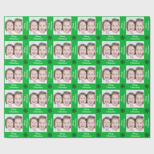 Papel De Presente Crie sua própria foto de Natal verde feliz (Barra)