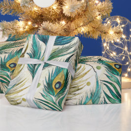 Papel De Presente Crie Suas Próprias Penas de Pavão com Pontos Polka