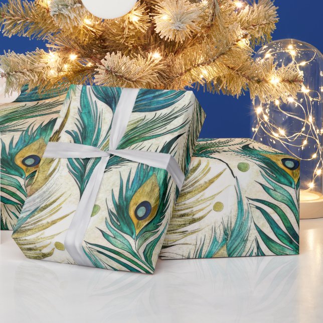 Papel De Presente Crie Suas Próprias Penas de Pavão com Pontos Polka (Feriados)