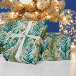 Papel De Presente Crie Suas Próprias Penas de Pavão Dourado Abstrata