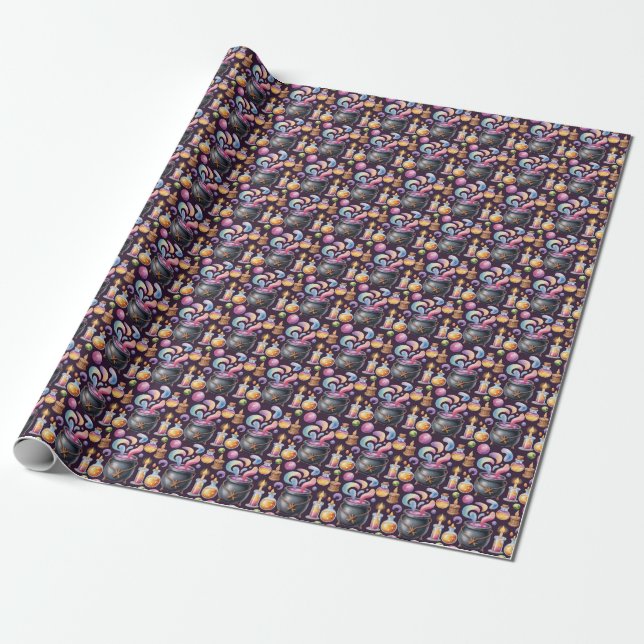 Papel De Presente Crie Suas Próprias Poções Caldeirões Velas Roxo (Desenrolado)
